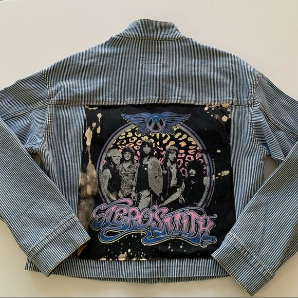 Via Penny Lane Reworked Apparel | Aerosmith Graphic Denim Jacket XS - Picture 9 of 11